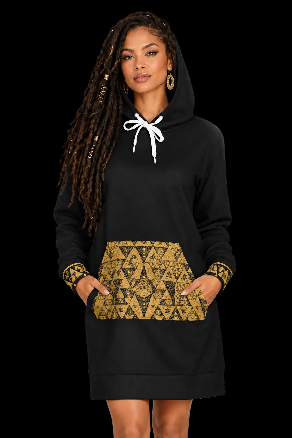 StoneYer Lum Lum Gold Hibiscus Hoodie Dress