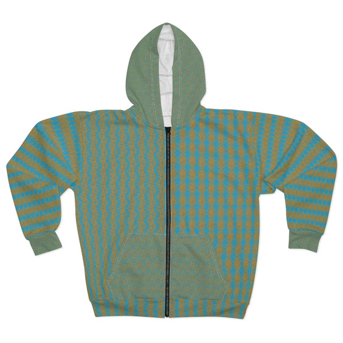 StoneYer Green & Gold Geometric Zip Hoodie