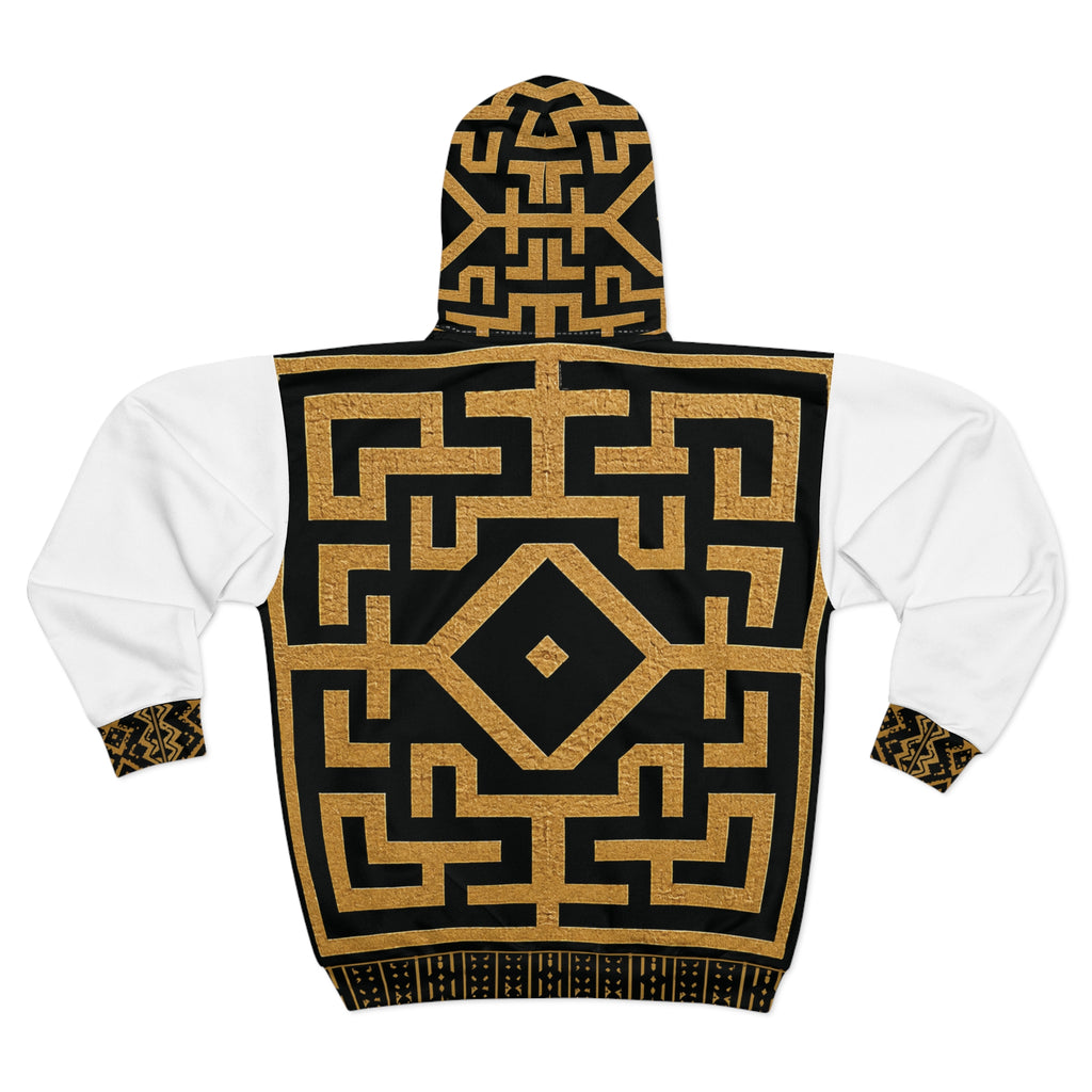 StoneYer Kuba-Inspired Black & Gold Geometric Zip Hoodie