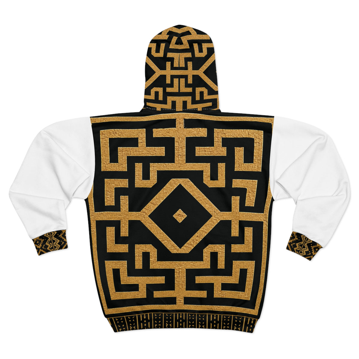 StoneYer Kuba-Inspired Black & Gold Geometric Zip Hoodie