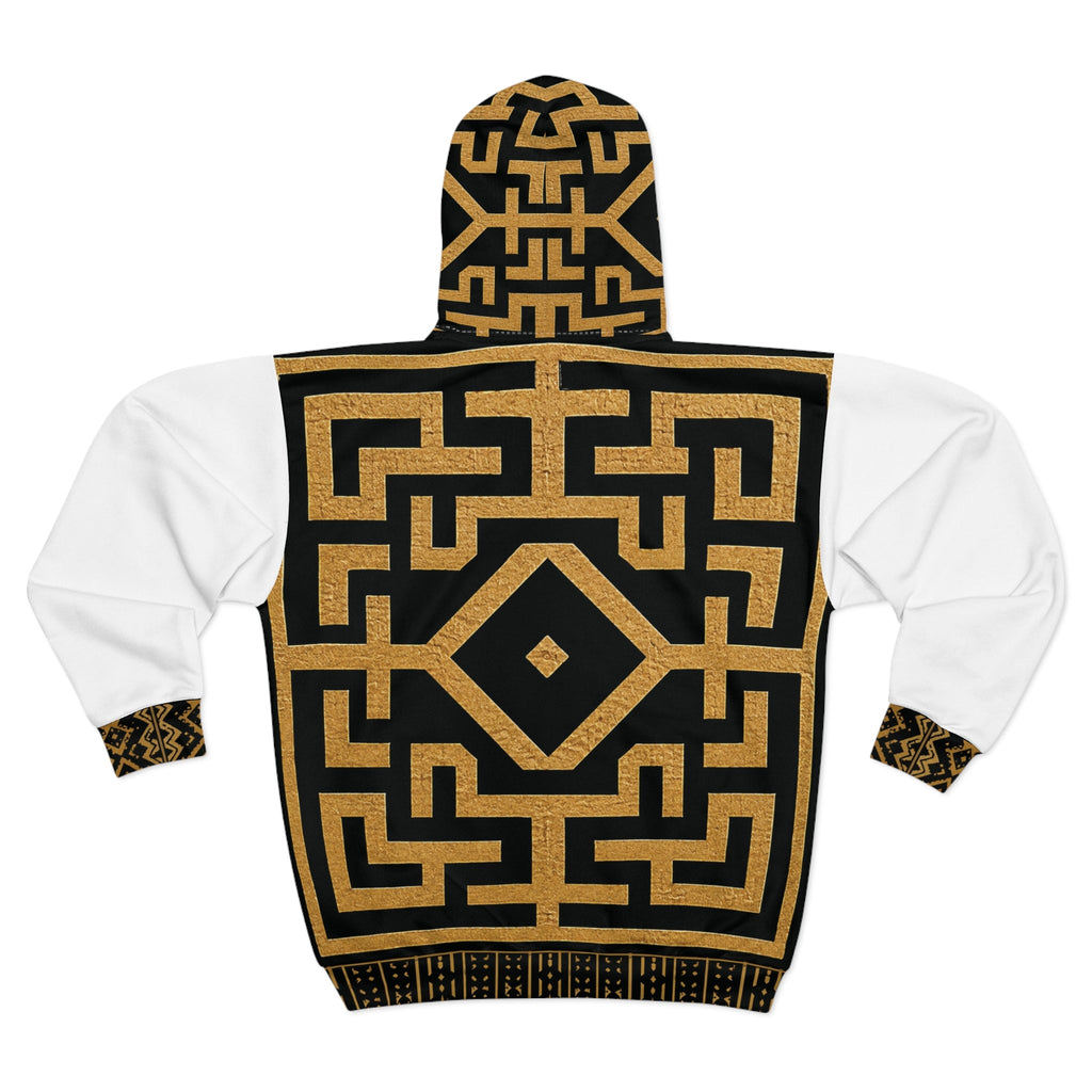 StoneYer Kuba-Inspired Black & Gold Geometric Zip Hoodie