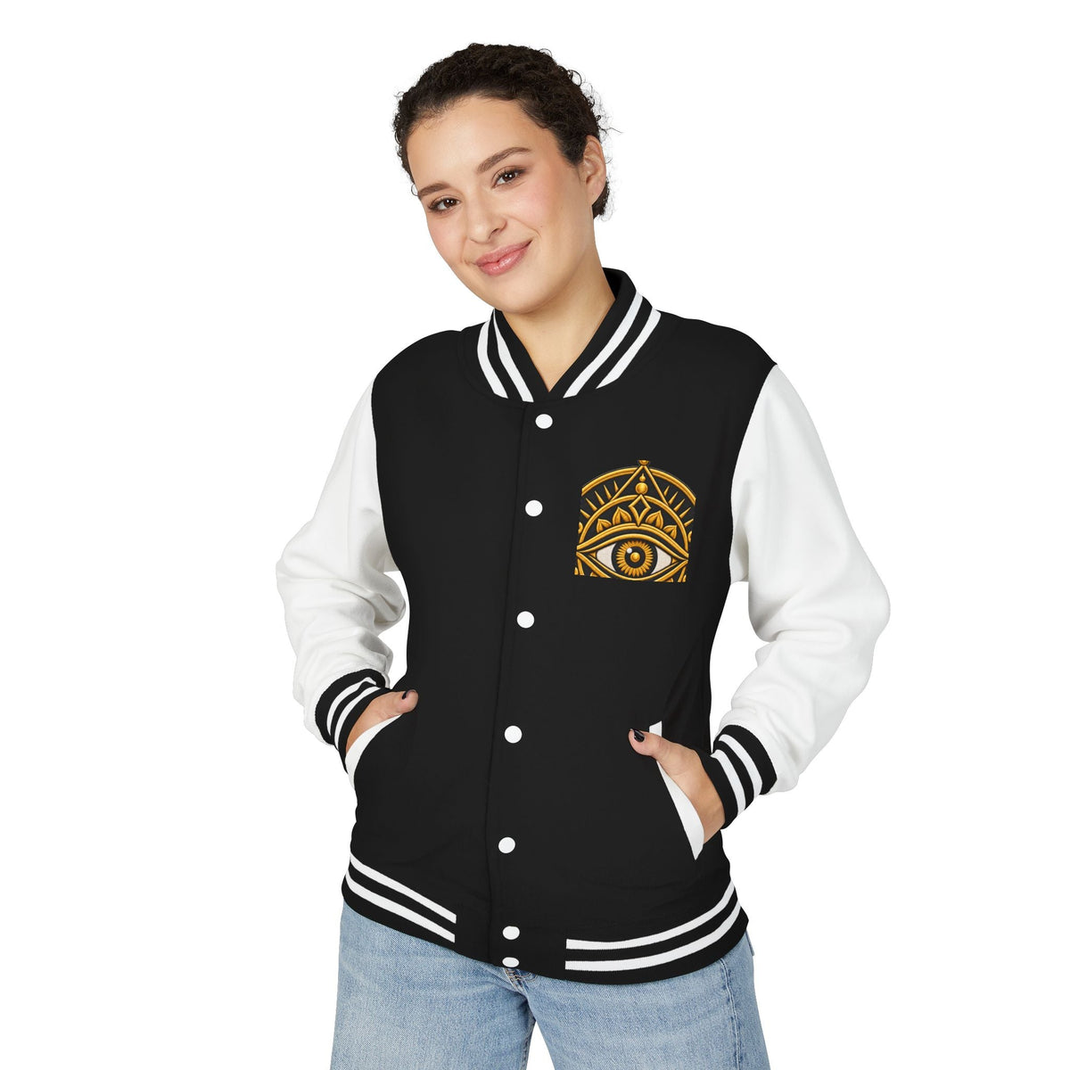 StoneYer Mystic Eye Letterman Jacket | Vintage Gold