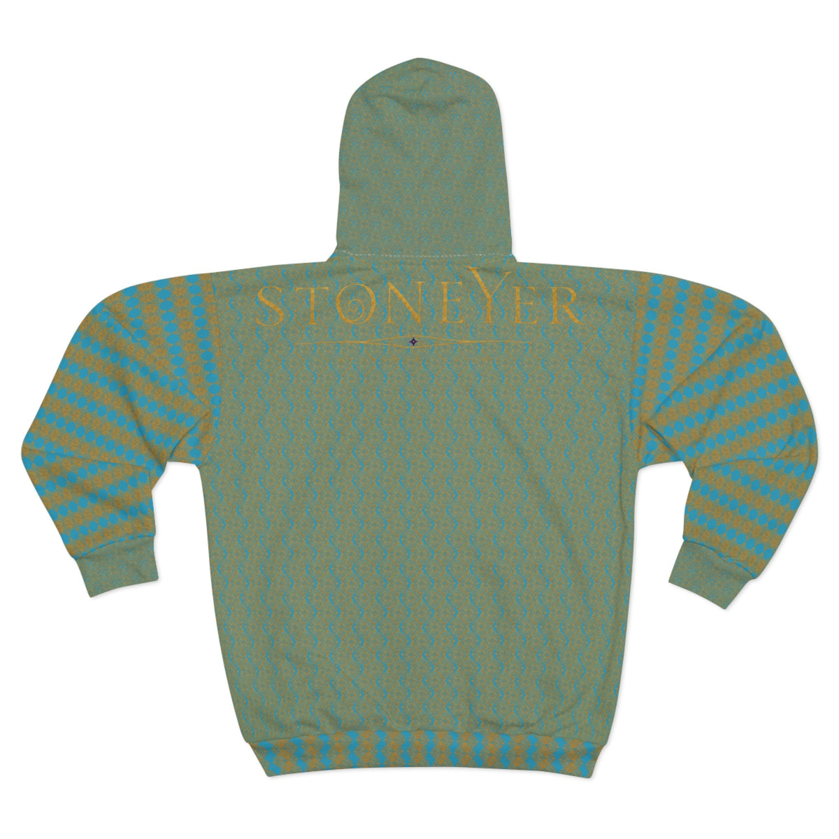 StoneYer Green & Gold Geometric Zip Hoodie
