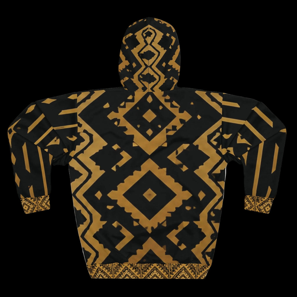 StoneYer Mesoamerican-Inspired Black & Gold Geometric Hoodie
