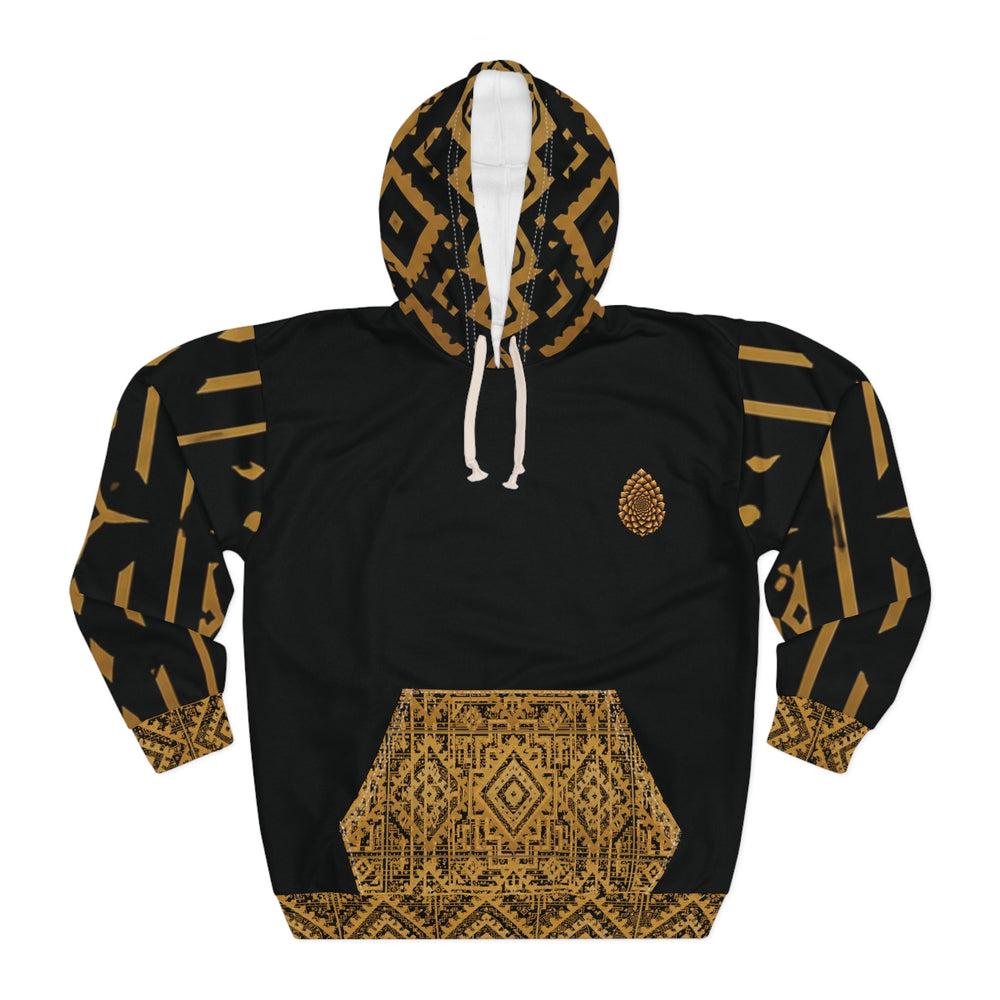 StoneYer Mesoamerican-Inspired Black & Gold Geometric Hoodie