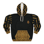 StoneYer Mesoamerican-Inspired Black & Gold Geometric Hoodie
