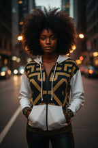 StoneYer Kuba-Inspired Black & Gold Geometric Zip Hoodie