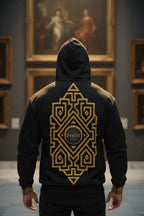 StoneYer Black & Gold Geometric Zip Hoodie